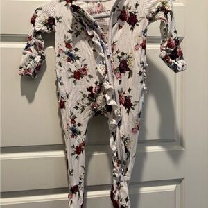 Posh Peanut Floral Ribbed Footie - Red, Pink, Blue